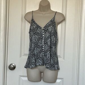 Lovestitch Size Medium V Neck Black White Floral Paisley Print Tank Adjustable
